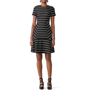 Hutch Stripe Eleanor Dress Crewneck Short Sleeve Black White Womens Plus Size 1X